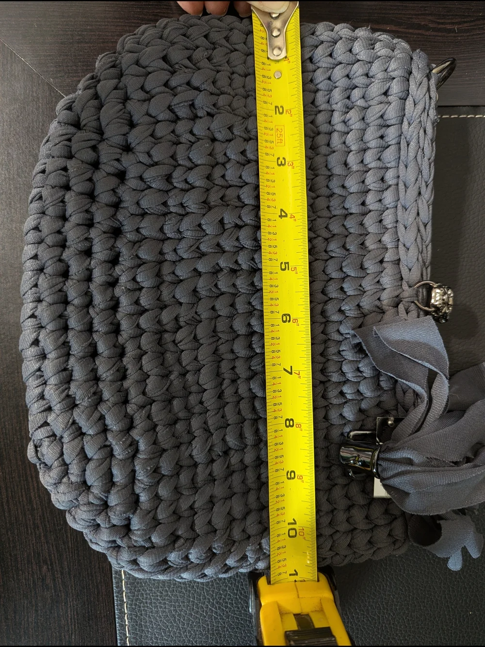 Handmade Crochet Woven Knit Crossbody Bag with Tassel - Charcoal Gray